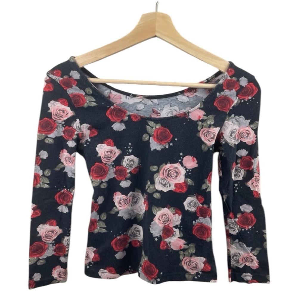 3 for $12: H&M Black & Red Roses Three-Quarter Sleeve Shirt (Seen on Teen Wolf)